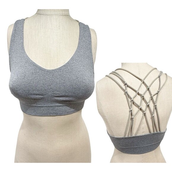 Pro-Fit Womens Seamless Knotted Sports Bra gray Wireless Strappy Racerback Small - Picture 1 of 16